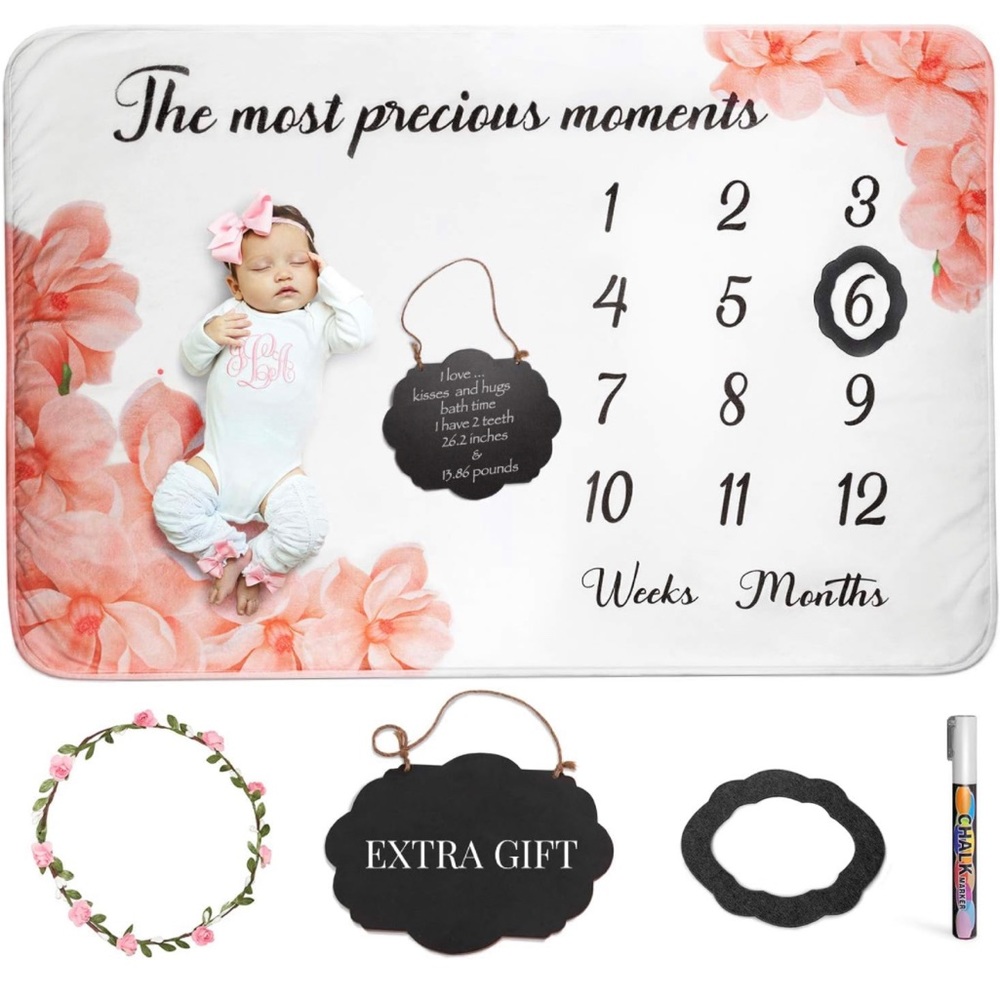 Baby Milestone Blanket Girl Newborn Month Blanket Extra Large Fleece 60"x40"